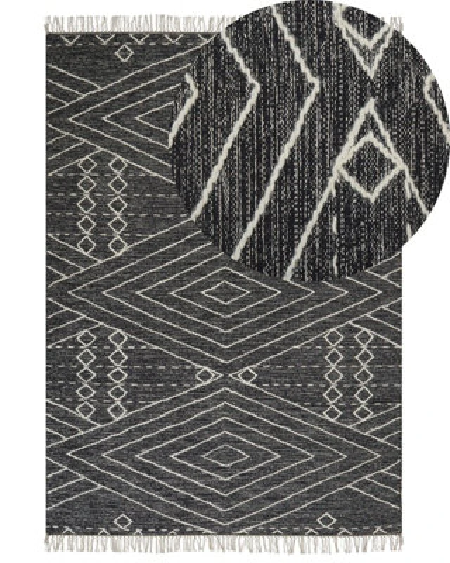 Image of Beliani Rug Khenifra Black 140 X 200 Cm Cotton