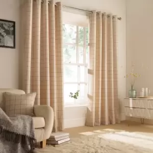 Image of Ellis Windowpane Check Eyelet Curtains Natural, Natural / 117 x 183cm