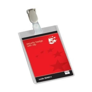 Image of 5 Star Office Name Badges Security Portrait with Plastic Clip 90x60mm Pack 25