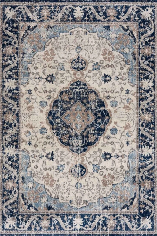 Image of THE RUGS Montana Medallion Navy & Cream Living Room Area Rug 3922 in Blue Size: 120cm x 170cm Blue Unisex 120cm x 170 cm