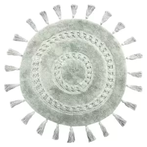 Image of The Linen Yard Circle Tassel Woven Cotton Anti-slip Bath Mat Sage