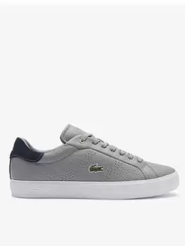 image of Lacoste Powercourt2.0 Leather Trainer, Grey/White, Size 10, Men