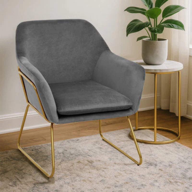 Image of Premier Housewares Durable And Versatile Grey Velvet Armchair, Easy Care Velvet Chairs, Indoor Dining with Velvet Dining Chair Grey