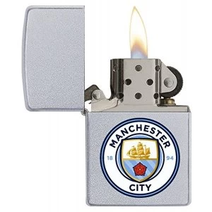 Image of Zippo Unisex Manchester City FC Official Printed Crest Windproof Lighter Satin Chrome