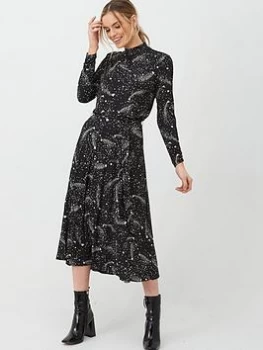 Image of Oasis 2-in-1 Star Pleated Midi Dress - Mono, Mono, Size L, Women
