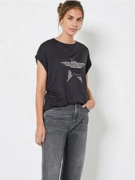Image of Mint Velvet Stripe Sequin Star T-Shirt - Charcoal, Size XS, Women