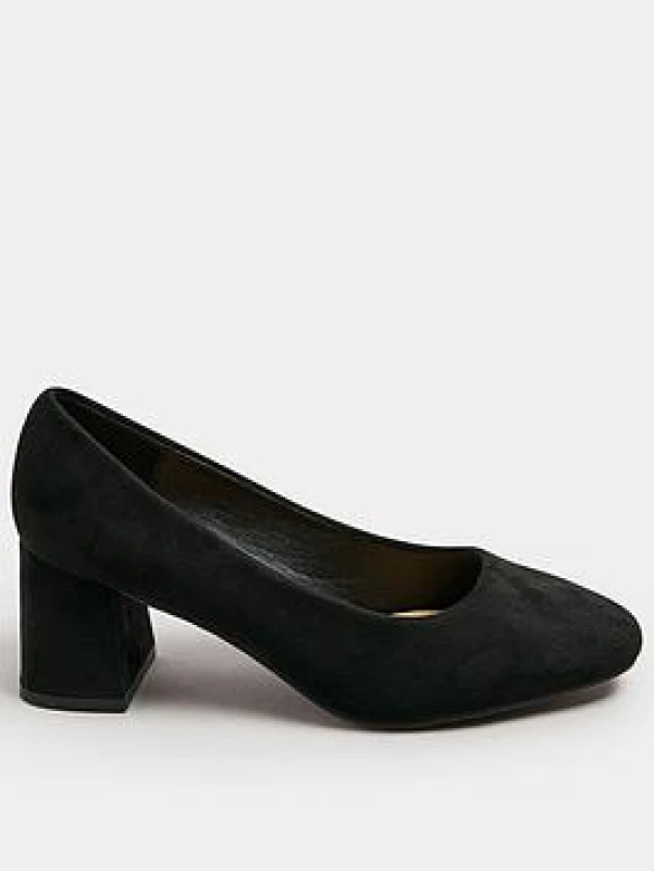 Image of Yours Womens Faux Suede Mid Block Heel Court Shoes in Black Size: 9EEE Black Female 9EEE