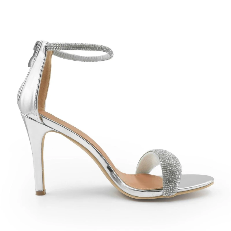 Image of Wheres That From Silver Faux Leather Sabra High Heel Sandals Silver female 3