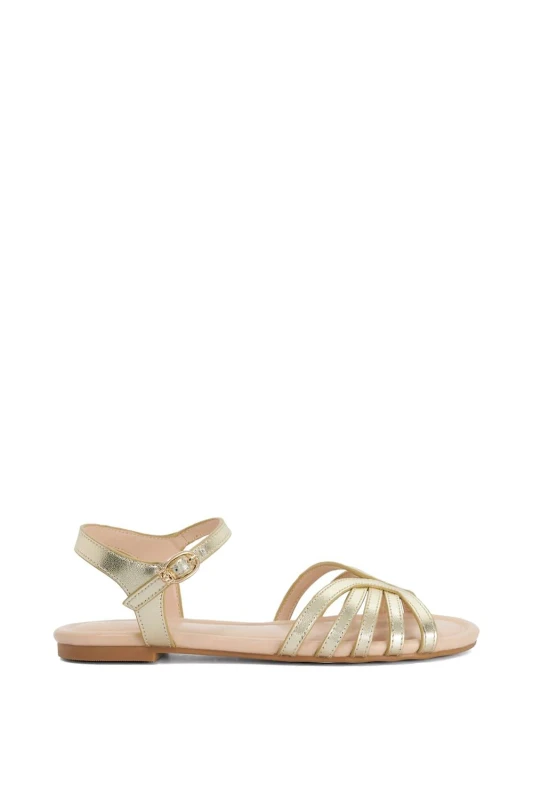 Image of Dune London Womens 'Lilou' Leather Sandals in Gold Size: 4 Gold Female 4