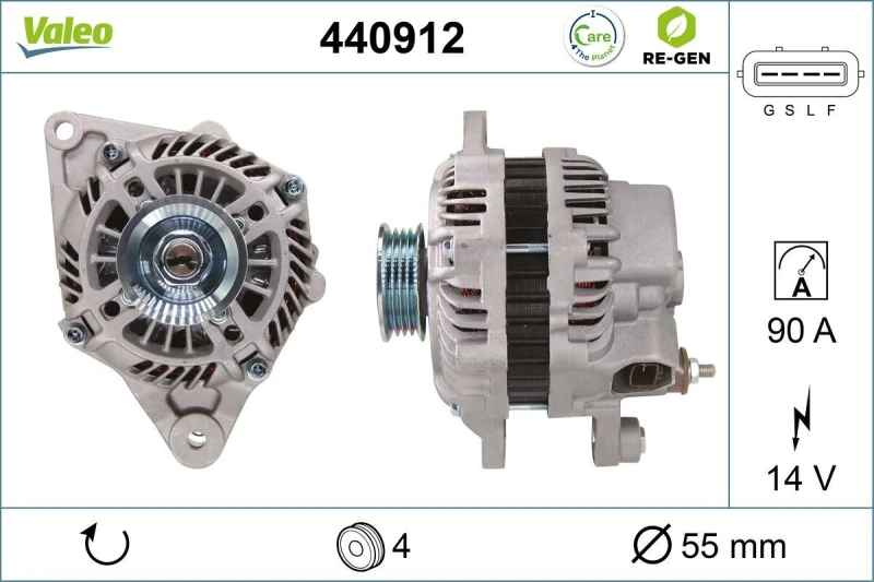 Image of VALEO 440912 Generator VALEO RE-GEN REMANUFACTURED Alternator Charging Current: 90A, Voltage: 14V Alternator (4)