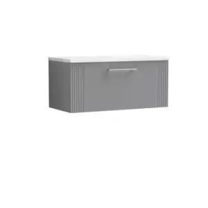 image of Nuie Deco 800mm Wall Hung Single Drawer Vanity & Sparkling White Laminate Top - Satin Grey