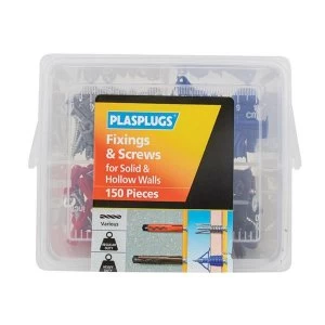 Plasplugs Fixings & Screws Kit for Solid & Hollow Walls, 150 Piece