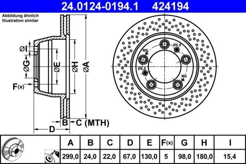 Image of ATE 24.0124-0194.1 Brake disc perforated/vented, Coated, Alloyed/High-carbon Brake Disc (82)