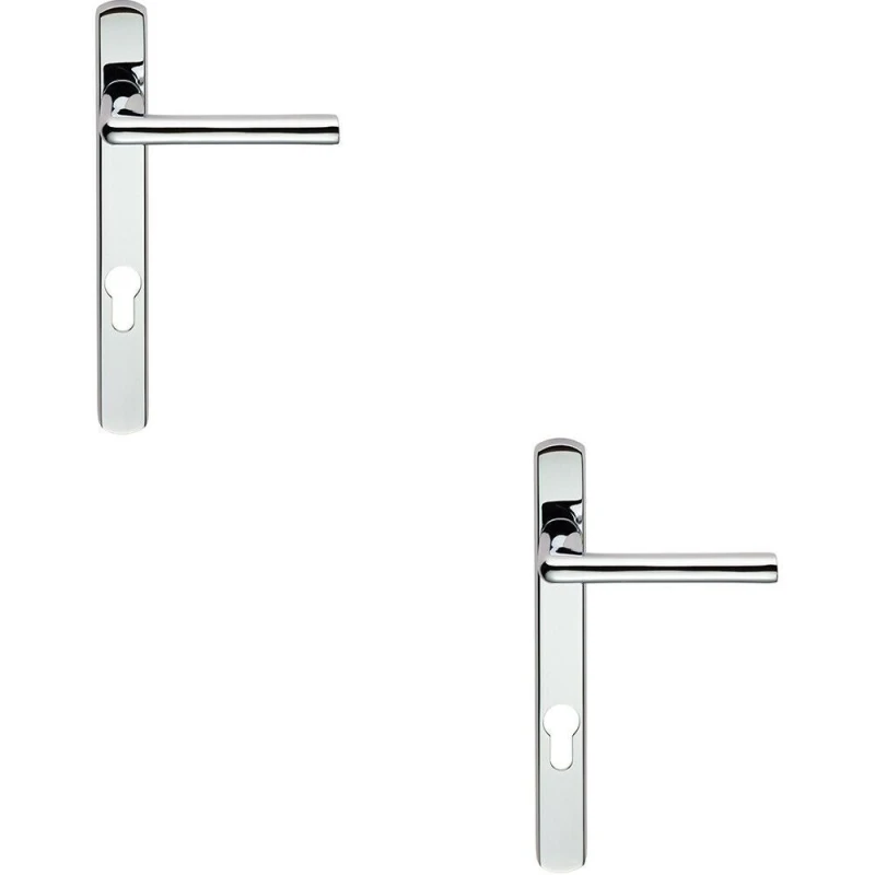 Image of Loops 2x PAIR Straight Lever on Narrow Euro Lock Backplate 220 x 26mm Polished Chrome Multi