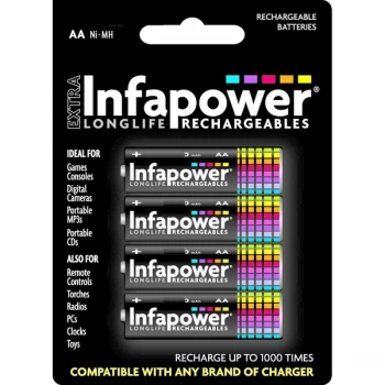 image of Infapower 2500mAh AA Longlife Rechargeable Batteries - 4 Pack