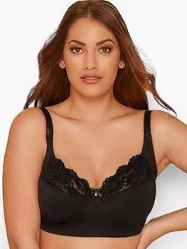 Image of Yours Clothing Black Non Wired Cotton Lace Trim Bra, Black, Size 38C, Women