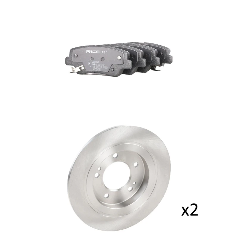Image of RIDEX 3405B3509 Brake disc and pads set Rear Axle, Brake Disc Type: Solid Brake Set,disc brakes (3405)