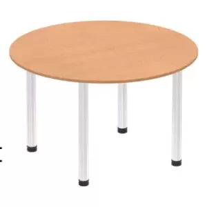 Image of Impulse 1000mm Round Table Oak Top Chrome Post Leg
