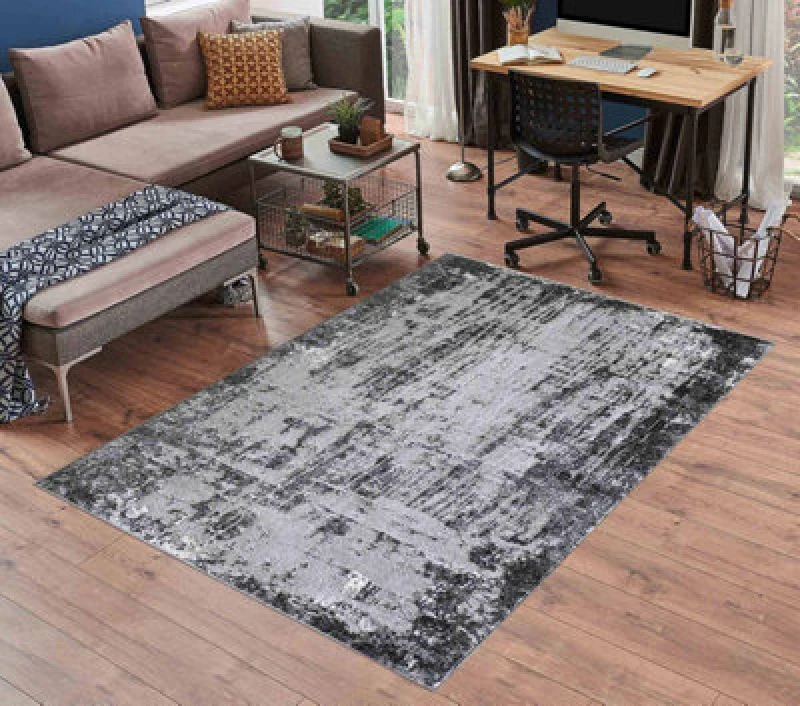 Image of Serenity Modern Abstract Abrasion Contemporary Area Rugs Black 60X220 Cm