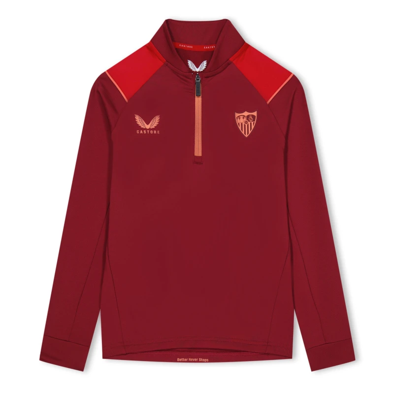 Image of Castore Seville Quarter Zip Midlayer Top 2022 2023 Juniors - Red Red 7 - 8 Years