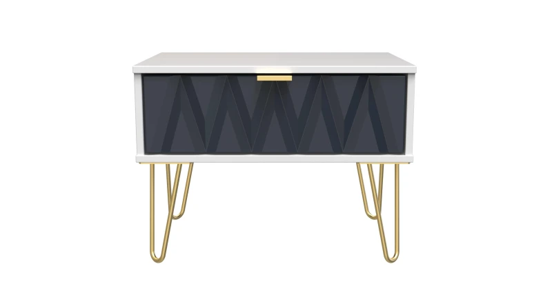 Image of Diamond Ready Assembled Matt Indigo & White 1 Drawer Small Side Table (H)410mm (W)575mm (D)395mm