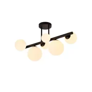 image of Marshall Semi Flush Ceiling Lamp, 6 Light G9, Satin Black, Opal Glass