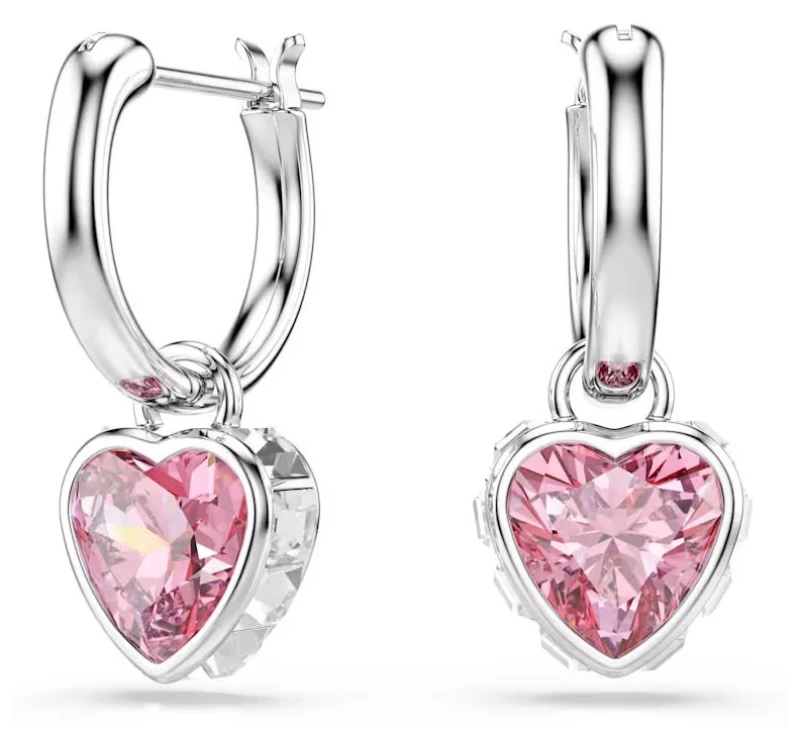 Image of Swarovski 5757814 Chroma drop earrings, Heart, Pink, Rhodium Jewellery