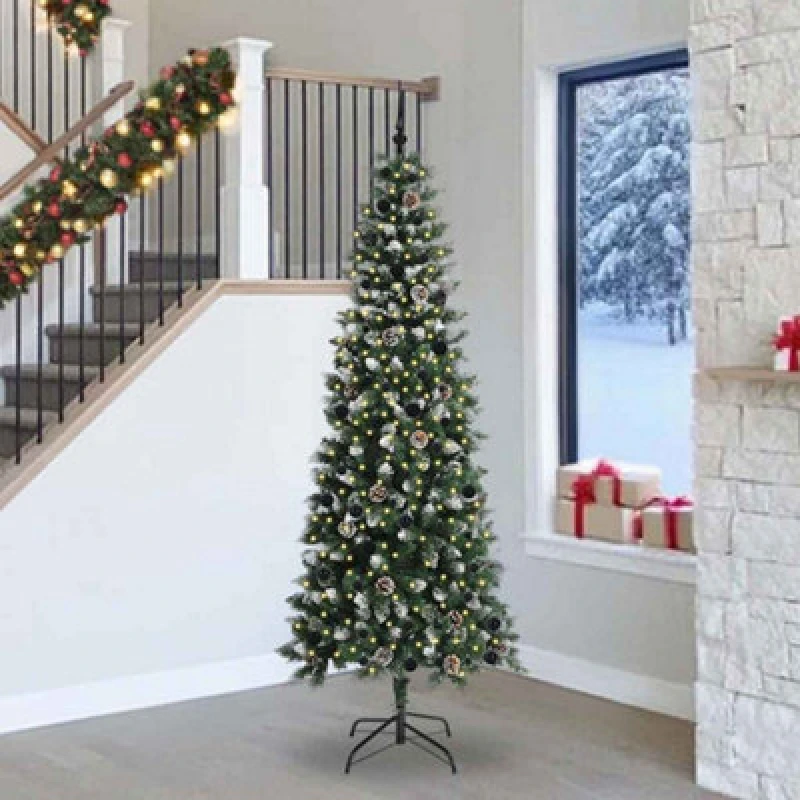 Image of vidaXL Artificial Christmas Tree with 300 LEDs, Black Balls Green 96 x 96 x 240 cm, Green 3395845