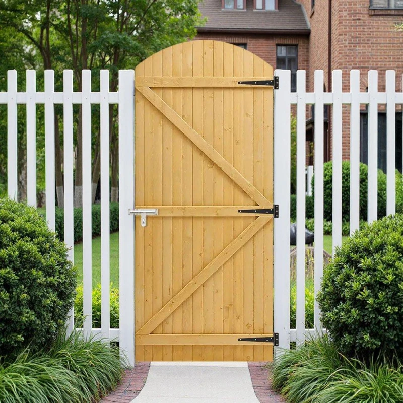 Image of Breeins Semi Braced Arch Top Strong Wooden Garden Gate Brown unisex 90x210cm