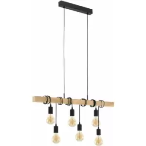 Image of Hanging Ceiling Pendant Light Black & Wood 6x E27 Kitchen Island Multi Lamp