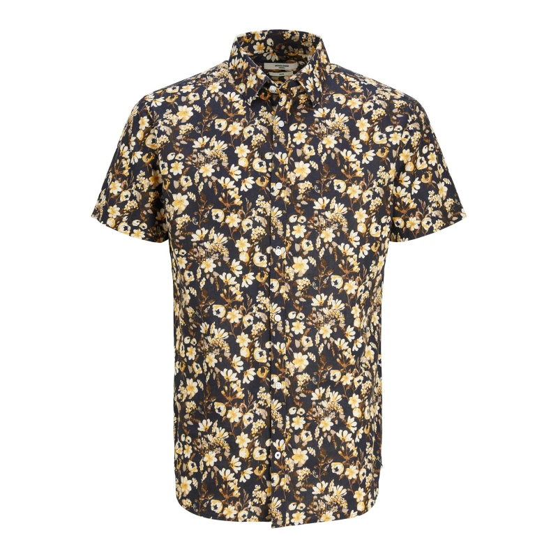 Image of Jack and Jones Mens Short-Sleeve Print Oxford Shirt Night Sky male M