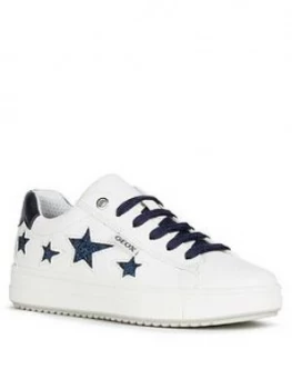 Image of Geox Girls Rebecca Lace Up Star Trainers - White/Navy