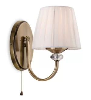 image of Langham 1 Light Single Indoor Wall Light (Switched) Antique Brass, Pleated Cream Shade, E14