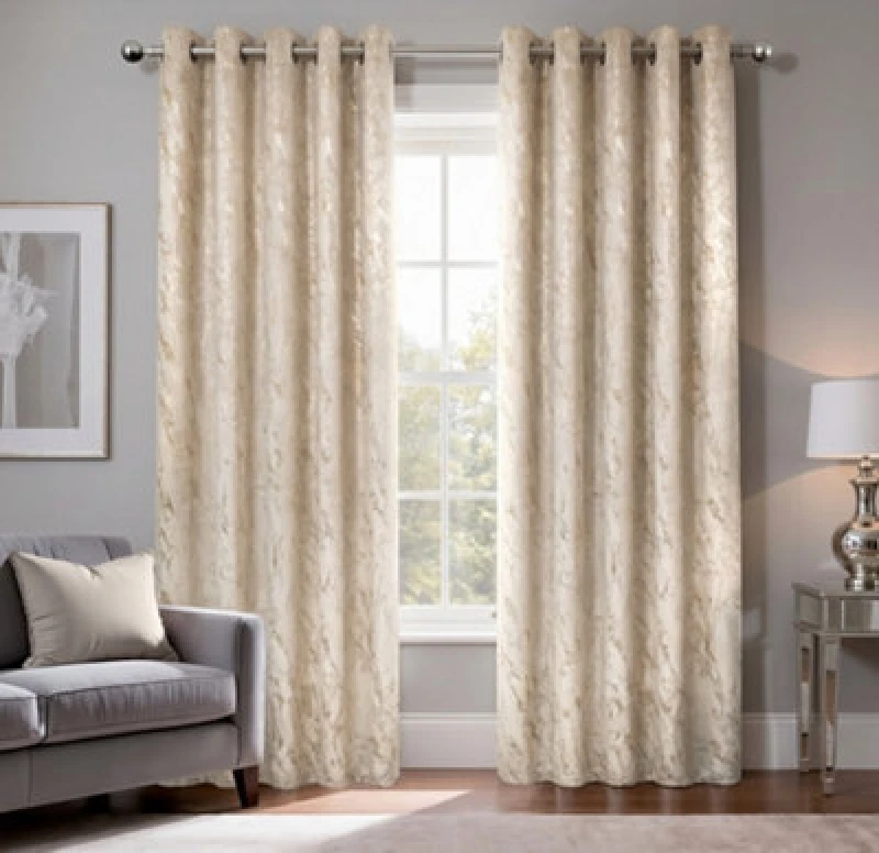 Image of Emma Barclay Mabel Blackout Velvet Eyelet Curtains, Natural - 46 X 54" Pair