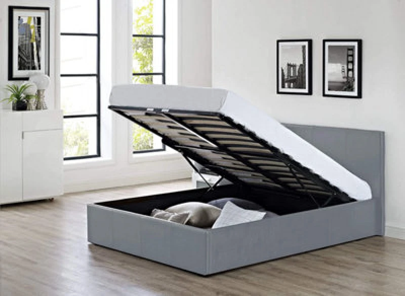 Image of Modernique Modernique Faux Leather Ottoman Storage Bed, End Gas Lift Up Beds in Grey Size: Single Grey Single Unisex 4673802640796