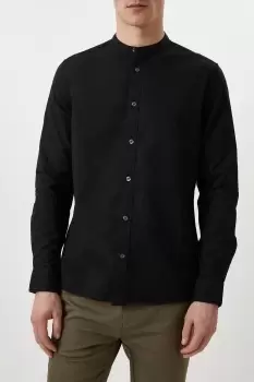 image of Mens Black Long Sleeve Grandad Oxford Shirt