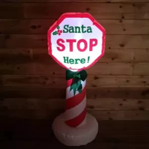 image of 1.2m Christmas Outdoor Lit Inflatable Santa Stop Here Sign - Festive