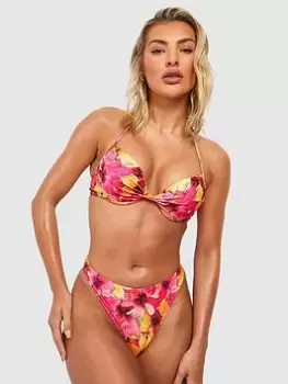 Image of Boohoo Tropical Hipster Bikini Brief - Pink, Size 12, Women