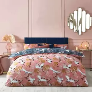Image of Furn. Demoiselle Super King Duvet Cover Set Cotton Polyester Blush/Navy