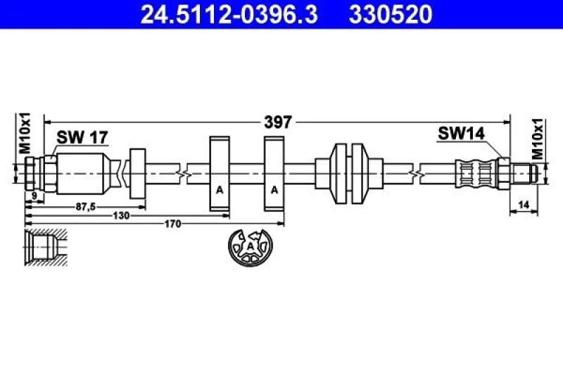 Image of ATE 24.5112-0396.3 Brake Hose Brake Hose (83)