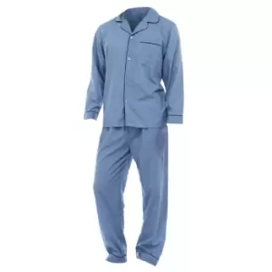 Image of Mens Plain Long Sleeve Shirt & Trouser Bottoms Nightwear Pyjama Set (L Chest: 46-49inch ; Waist 30-33inch) (Blue)