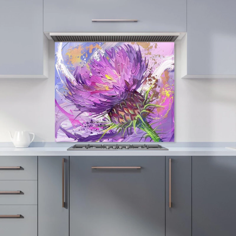 Image of Warren Reed - Designer Abstract Thistle Explosion Kitchen Splashback in Black Size: 600mm x 750mm Black Unisex 600mm x 750mm
