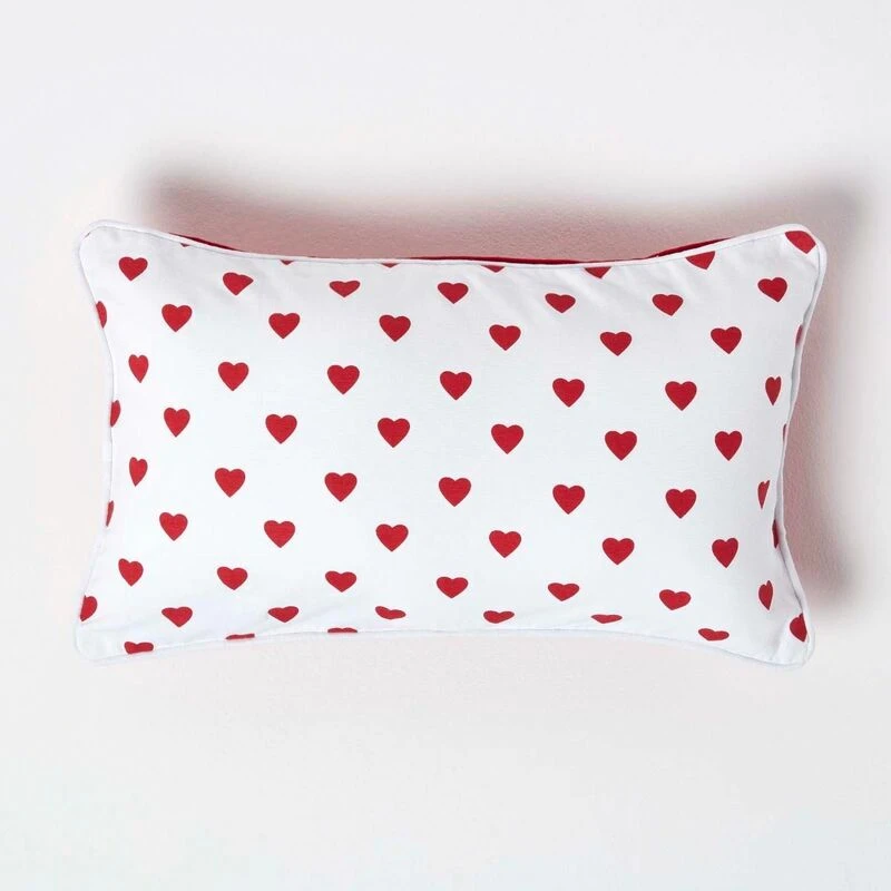 Image of Homescapes Cotton Hearts Cushion Cover Red