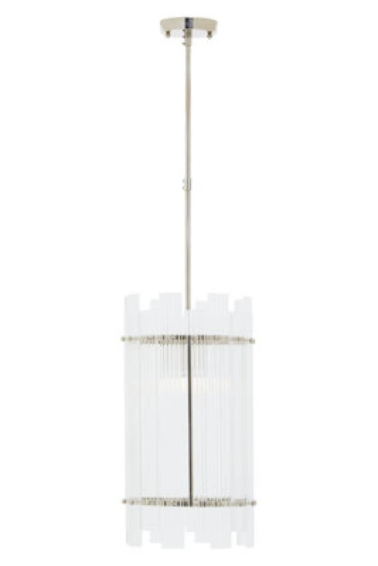 Image of Orsina 1 Bulb Pendant Light, Nickel Finish Geometric Pendant Lamp, Fluted Clear Glass Hanging Light, Ceiling Fixture