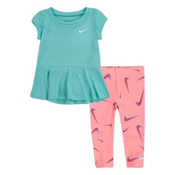 Image of Nike Tunic Peplum T-Shirt and Swoosh Print Leggings Set - Pink/Blue