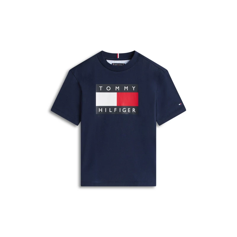 Image of Tommy Hilfiger HERITAGE PRINTED FLAG T-SHIRT boys's Children's T shirt in Marine