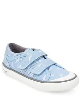 Image of Start-rite Jurassic Dinosaur Print Double Riptape Lightweight Canvas Shoes - Blue Size 10.5 Younger