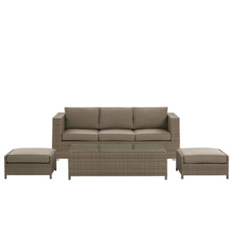 Image of Beliani Garden Lounge Set With Table 5 Seater Belluno Pe Rattan Brown