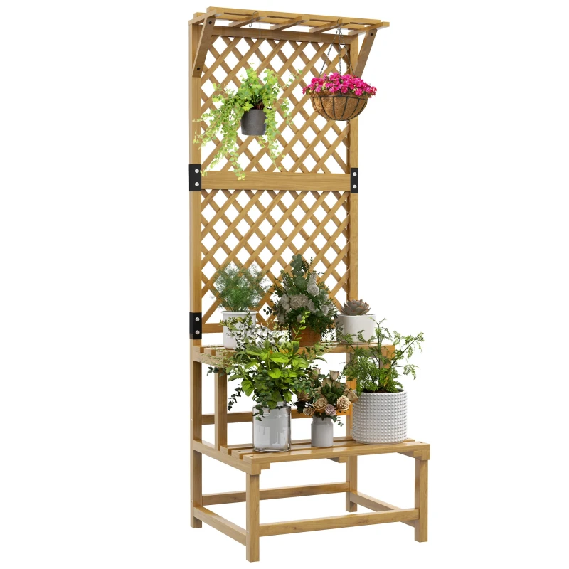 Image of Outsunny Wooden Plant Stand with Trellis for Climbing Plants - Yellow TJ Hughes 5061025098521