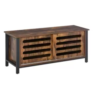 Image of HOMCOM Industrial TV Stand for TVs up to 50", TV Cabinet with Sliding Doors, Storage Shelves, Cable hole for Living Room Bedroom, Rustic Brown